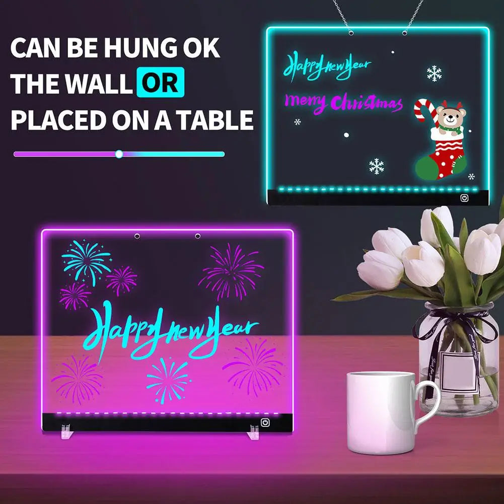 LED-Notiztafel-Nachtlicht mit 7 bunten Stiften DIY Acryl-Nachrichtentafel Kreatives Fluoreszierendes Mal- und Zeichenbrett