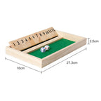 Hölzernes Shut the Box Würfelbrettspiel Klassische Tischversion mit 12 Zahlen, Kneipenstil, traditionelles Familien-Partyspiel für drinnen