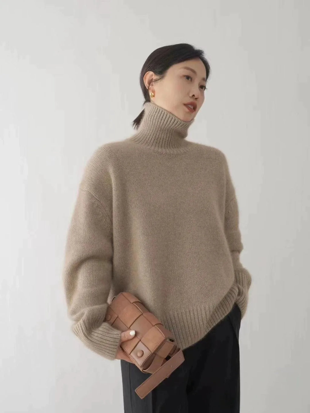 2023 Herbst und Winter Rollkragenpullover 100% reiner Kaschmir Damen Loose Sweater verdickter Wollpullover Überwurf faules Unterteil
