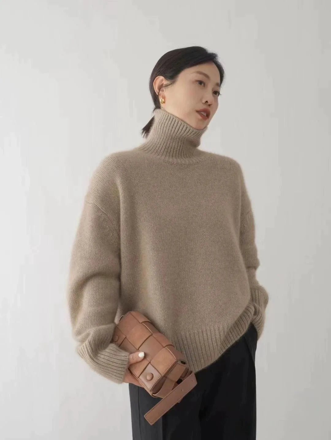 2023 Herbst und Winter Rollkragenpullover 100% reiner Kaschmir Damen Loose Sweater verdickter Wollpullover Überwurf faules Unterteil