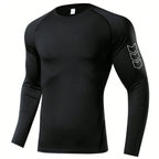 Herren Kompressions-Langarmshirt Schwarz Fitness-T-Shirt Männer Laufen Schnelltrocknend Gym-Top Sonnenschutz Sport-Baselayer