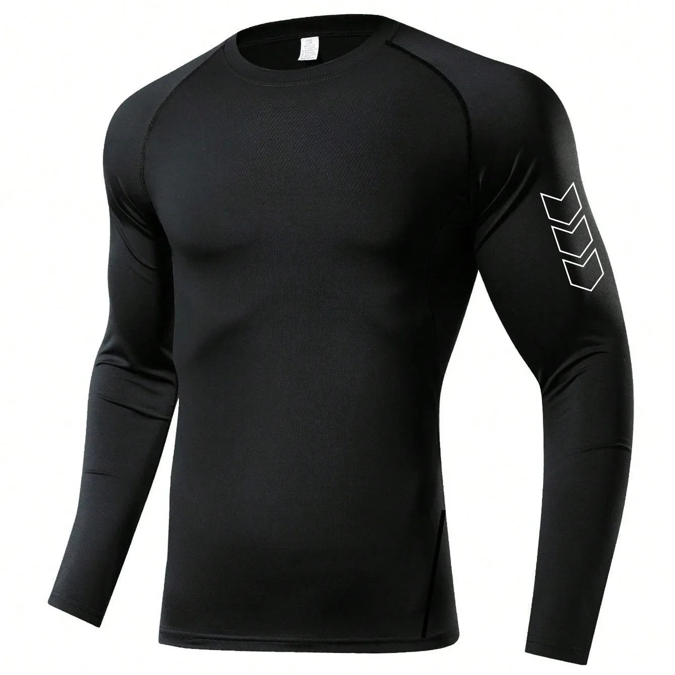 Herren Kompressions-Langarmshirt Schwarz Fitness-T-Shirt Männer Laufen Schnelltrocknend Gym-Top Sonnenschutz Sport-Baselayer