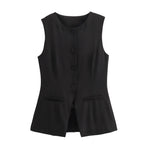DAMEN 2025 Weiß Ärmellose Weste Damen Knopf Sommerwesten für Damen Jacke Rosa Weste Top Damen Streetwear Damen Maßgeschneiderte Weste