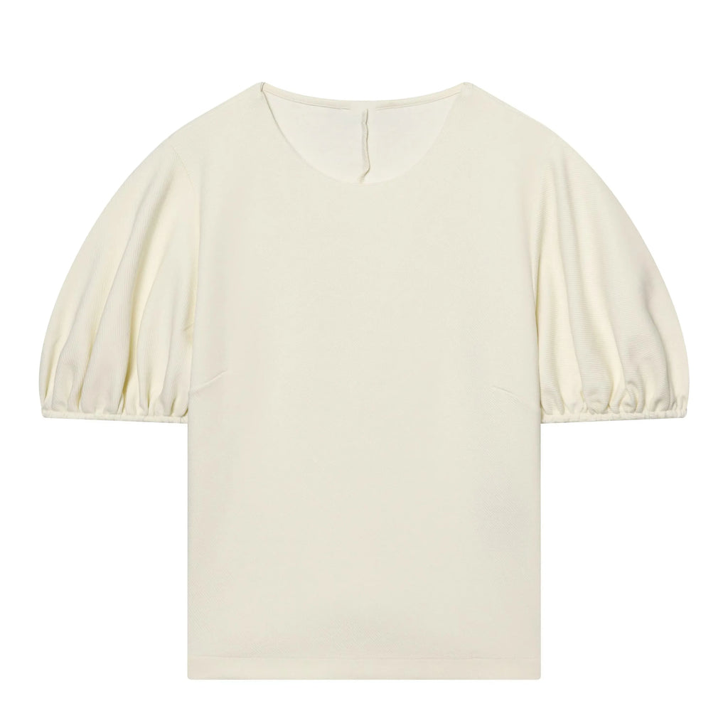 HH Damen Elegantes Beiges Set, Rundhals-T-Shirt, Einfarbiges Puffärmel-Oberteil, Lässige Weite Hosen, High Street Chic Outfit