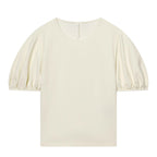 HH Damen Elegantes Beiges Set, Rundhals-T-Shirt, Einfarbiges Puffärmel-Oberteil, Lässige Weite Hosen, High Street Chic Outfit