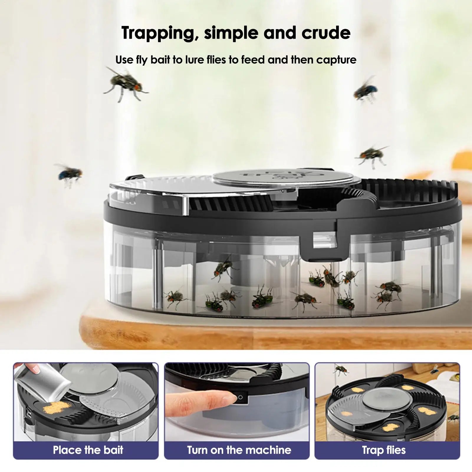 Electric Fly Trap USB plug-in Automatic Flycatcher Indoor Outdoor Safety Insect Catching Tool Quiet Home Kitchen Garden Flytrap
