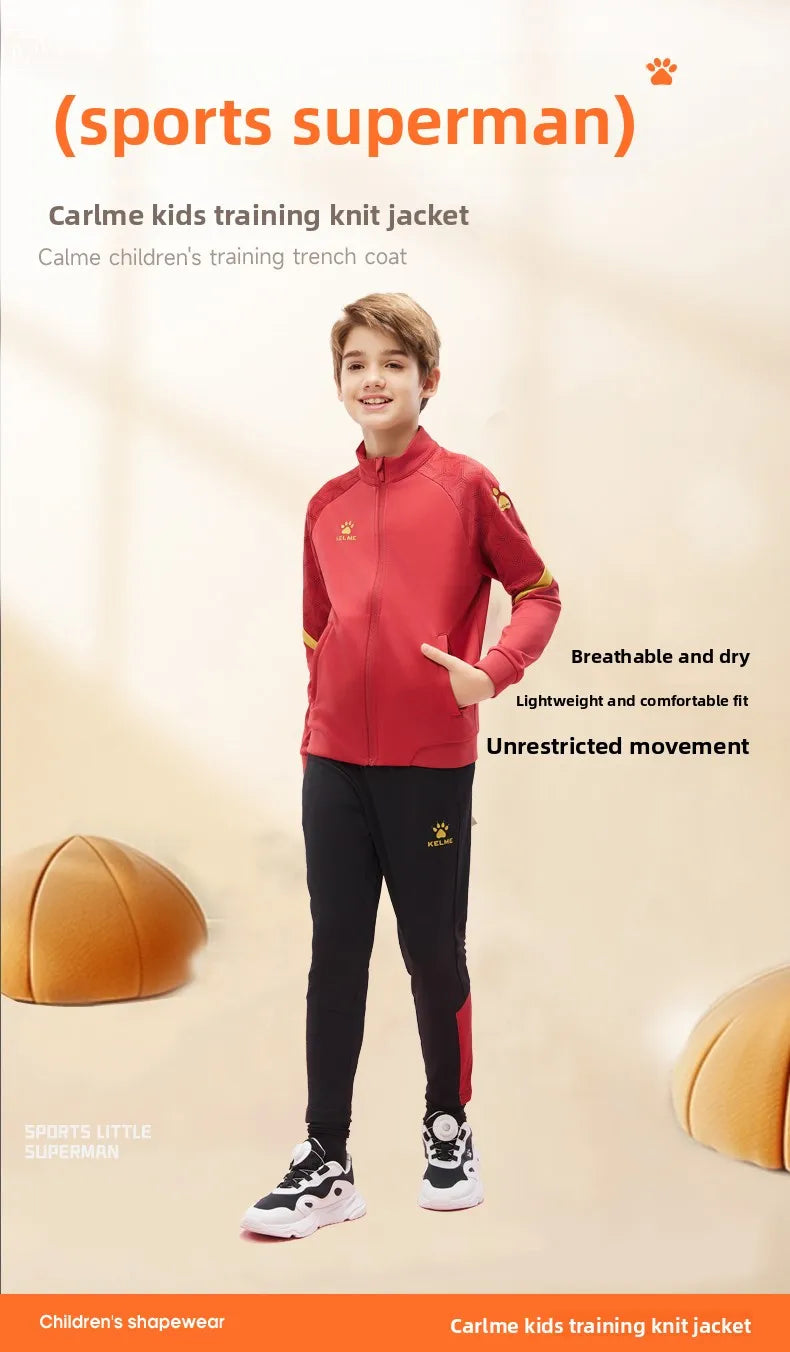 Kelme Children's Sports Jacket Autumn And Winter Knitted Jacket Outdoor Windproof Running Training Suit