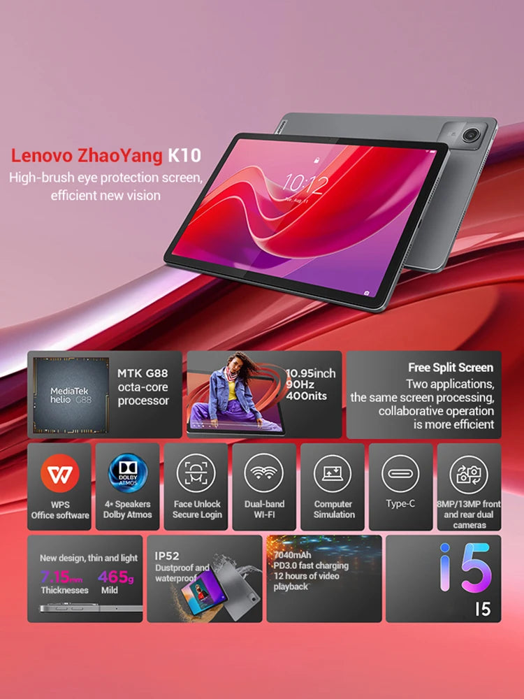 Global Rom Lenovo Tab K10 M11 Wifi LTE MTK Helio G88 Zhaoyang Multi Language 10.95-Zoll 90hz 400nits Gesichtserkennung 7040mAh