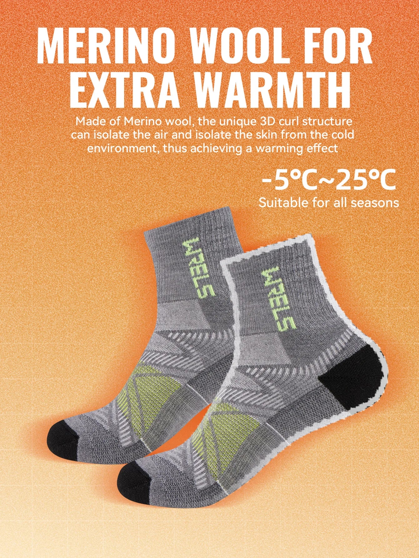WRELS 1/2/3 Paar Merinowollsocken Wander-Laufsocken Atmungsaktiv Gepolstert Schweißableitend Warm Thermisch Kompressions-Wollsocken