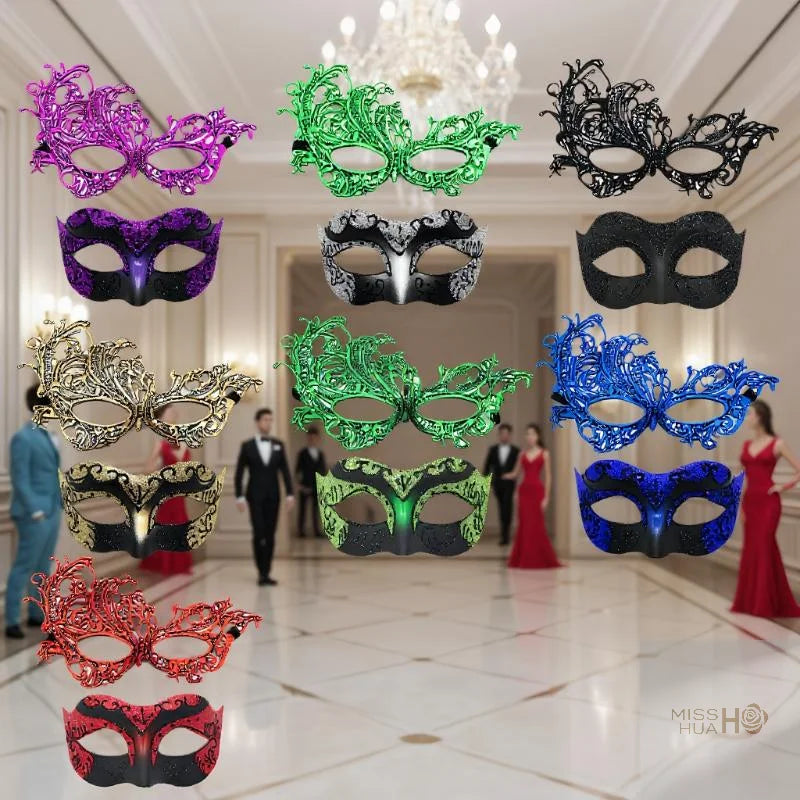 2er-Set, elegante schwarze Spitzen-Masken für Paare für Kostümpartys