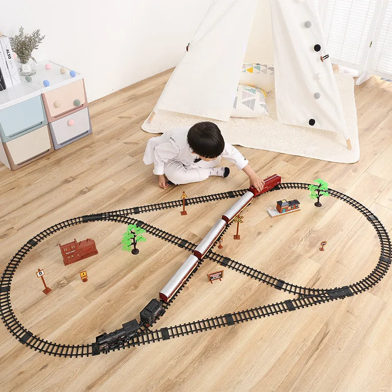 Kinder Retro Elektro-Dampfzug Schienenspielzeug Klassische Eisenbahn Güterzug Hochgeschwindigkeitsstrecken Zugmodell Jungen Spielzeug Weihnachtsgeschenk