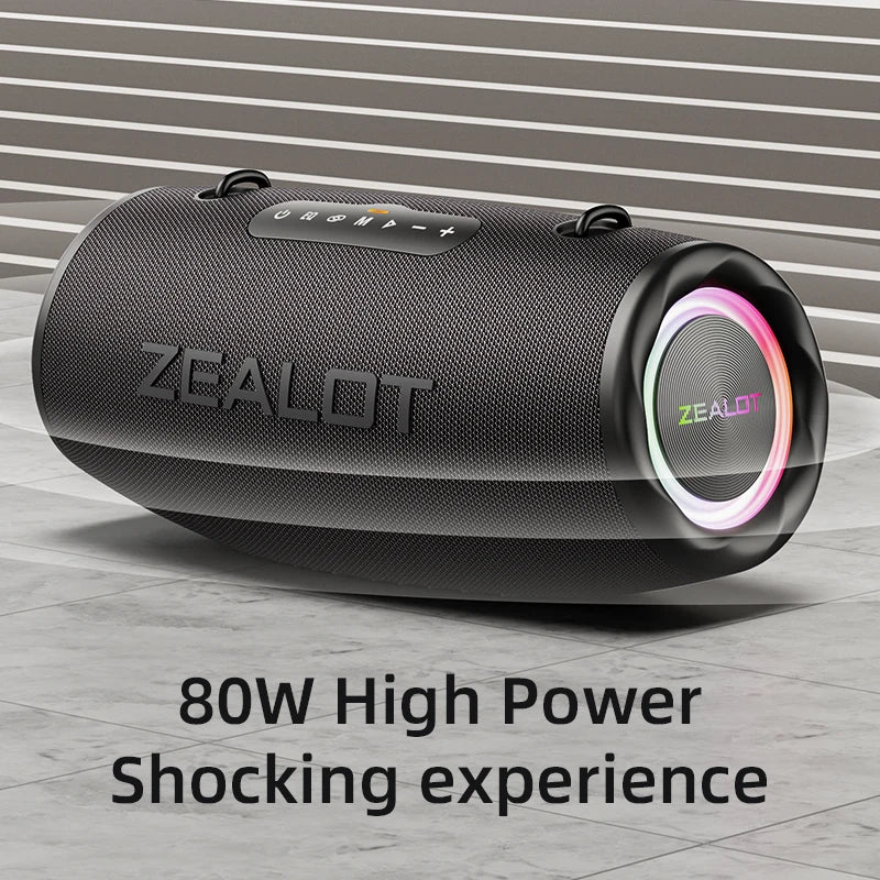 ZEALOT-S87 Outdoor Tragbarer kabelloser Bluetooth-Lautsprecher 80 W Hochleistungssubwoofer IPX6 Wasserdicht Camping