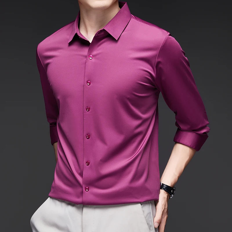 Premium Herren Ultra-Stretch Hemd – Hochwertiges seidiges Business Hemd mit langen Ärmeln für den Business- und Freizeitbereich