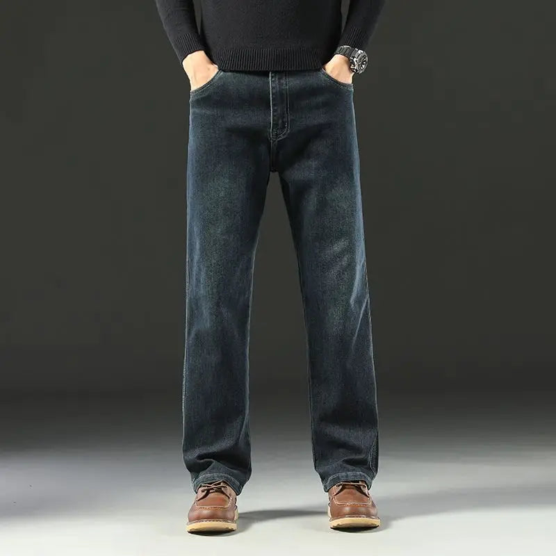 Herren Baggy Jeans Frühling und Herbst Lässige Gerade Stretch Vielseitige Weite Business Denim Hose Bequeme Loose Hose