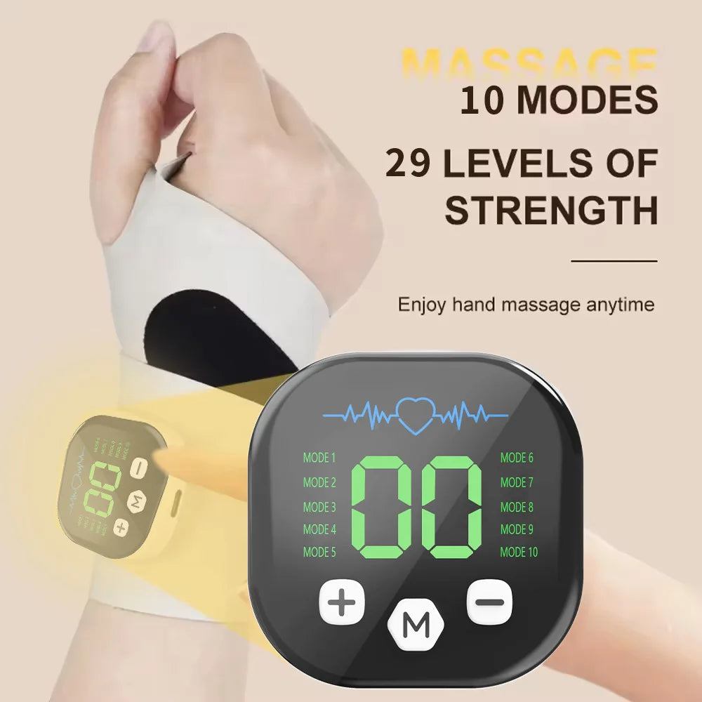 EMS Elektrisches kabelloses Handgelenk-Massagegerät 10 Modi Vibrationsmassage Linderung von Handmuskelermüdung USB wiederaufladbare Handgelenksbandage