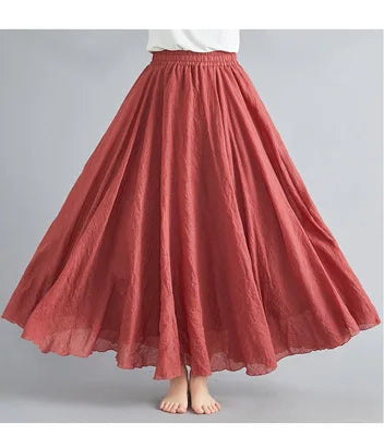 Neue 2020 Damen Leinen Baumwolle Lange Röcke Elastische Taille Plissierte Maxi Röcke Strand Boho Vintage Sommer Röcke Faldas Saia