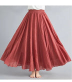 Neue 2020 Damen Leinen Baumwolle Lange Röcke Elastische Taille Plissierte Maxi Röcke Strand Boho Vintage Sommer Röcke Faldas Saia