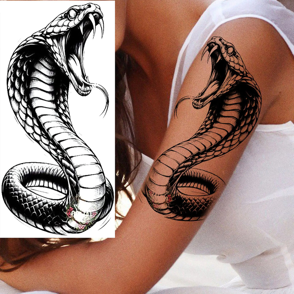 1 Blatt Kobra Schlange Drache Skorpion Temporäre Tattoos für Männer Frauen Wasserdicht Langlebig Löwe Tiger Wolf Fake Tattoo Aufkleber