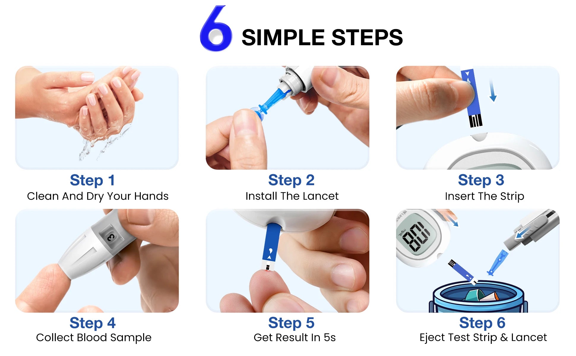 LinkSun Blutzuckermessgerät G-425-3 Glukometer ohne Codierung für Diabetestest 10/50/100 Teststreifen Lanzetten Medizinischer Blutzucker mg/mmol
