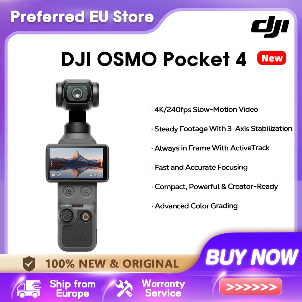 DJI Osmo Pocket 4 Taschengimbal Vlog-Kamera 1″ CMOS & 4K/240fps 3-Achsen-Stabilisierung 2× verlustfreier Zoom 107 GB interner Speicher 2" drehbarer Bildschirm Videokamera für Fotografie Neu Original