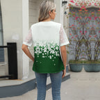 Sommerhemden Damen Spitze Patchwork Kurzarm Bluse Blumendruck Kleidung Mode Street Casual Täglich V-Ausschnitt Knopfleiste Tops 2025