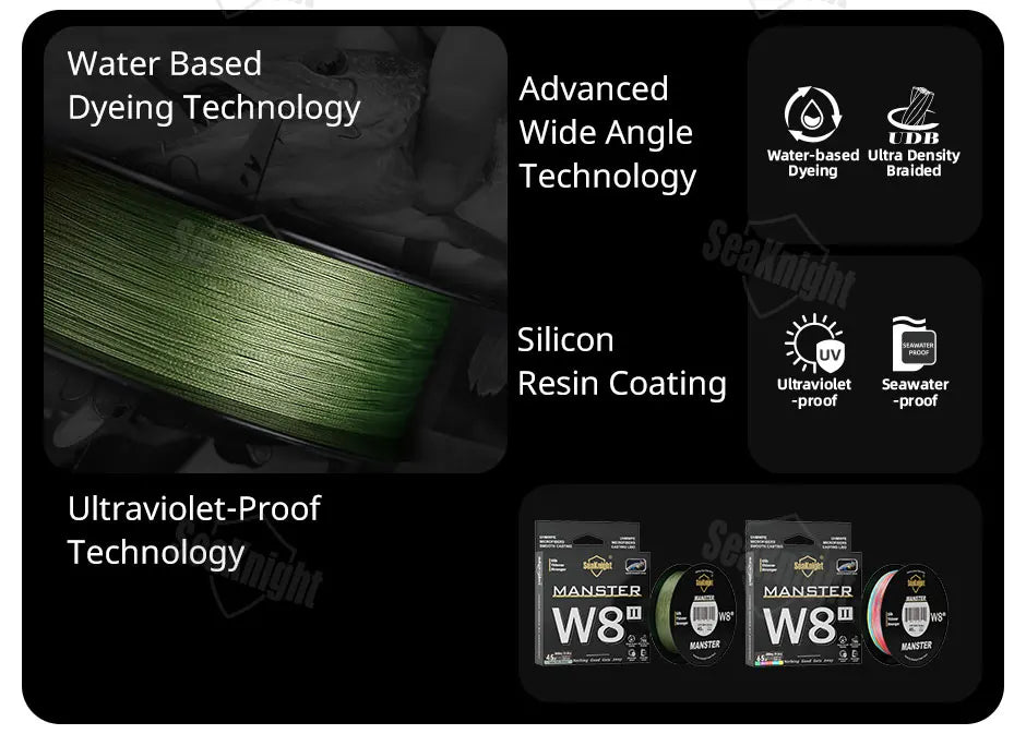 SeaKnight Brand W8 II Serie 500M 8-fach geflochtene Angelschnur aus PE, fortschrittliche geflochtene PE-Schnur, UV-beständige Salzwasser-Schutzbeschichtung