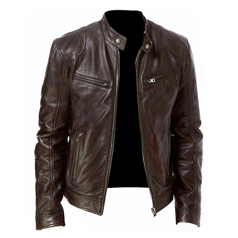 2024 Motorrad Lederjacken Herren Lässige Mode Motorradmantel Slim Fit Revers PU Jacken Herbst Winddichte Lederjacke Herren