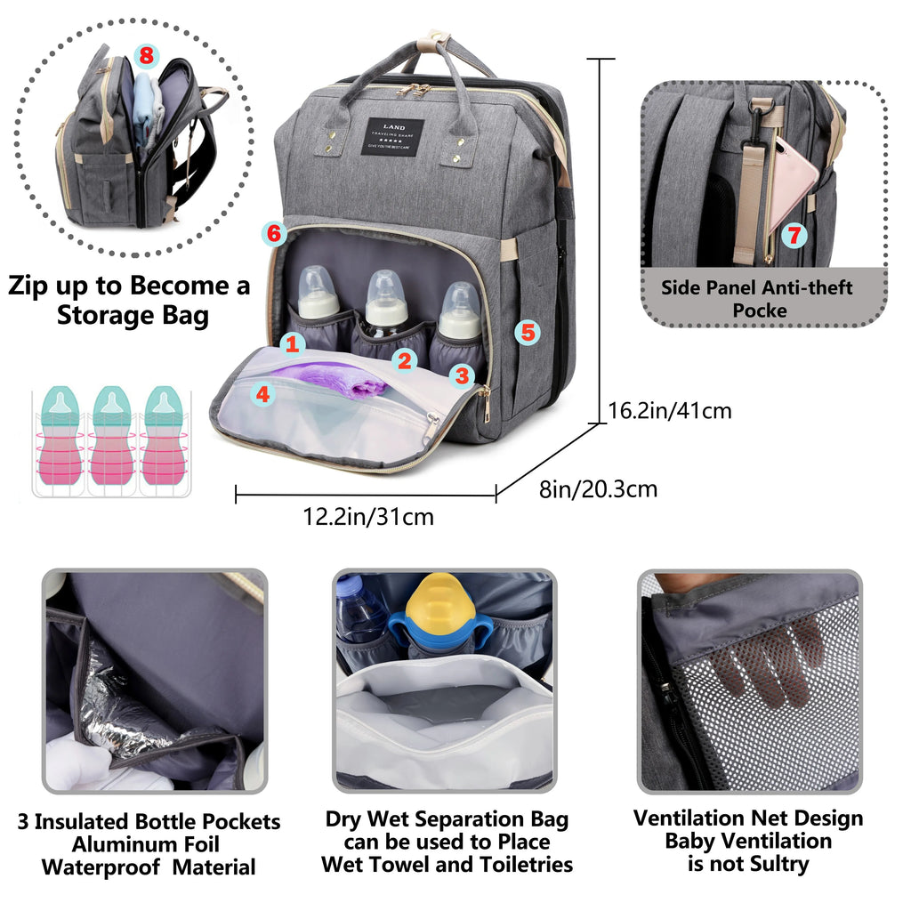 Wickeltasche Leichtgewicht Tragbares Klappbett Großraum-Reise-Maternity-Taschen Baby-Rucksack Weibliche Mama-Ausgehtasche