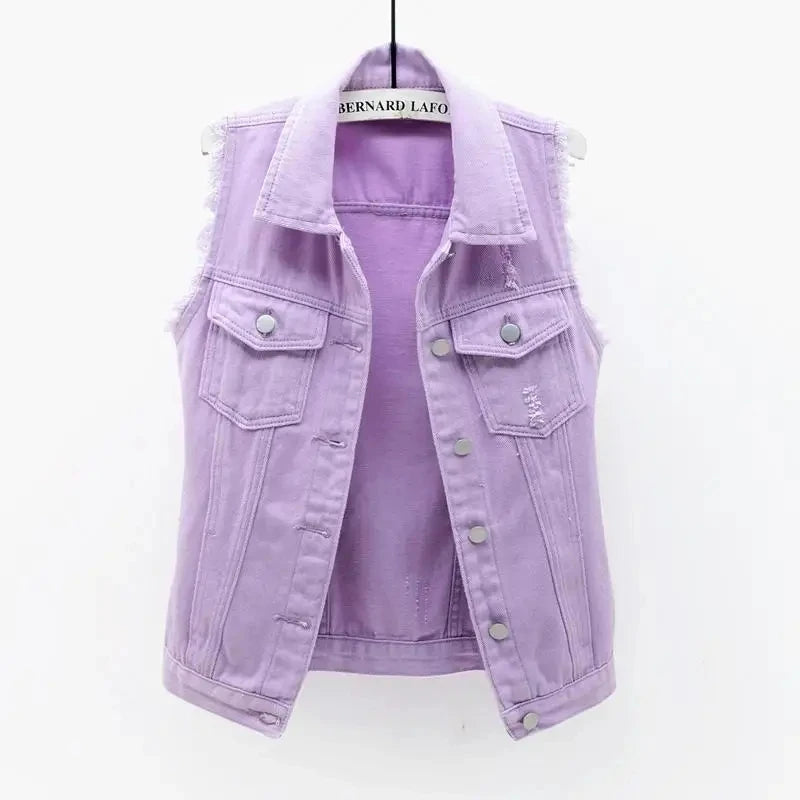Mode Jeansweste Damen Cropped Frühling Sommer Ärmellose Tops Kurze Jacken Weste Top Oberbekleidung Jeans Cowboy Female