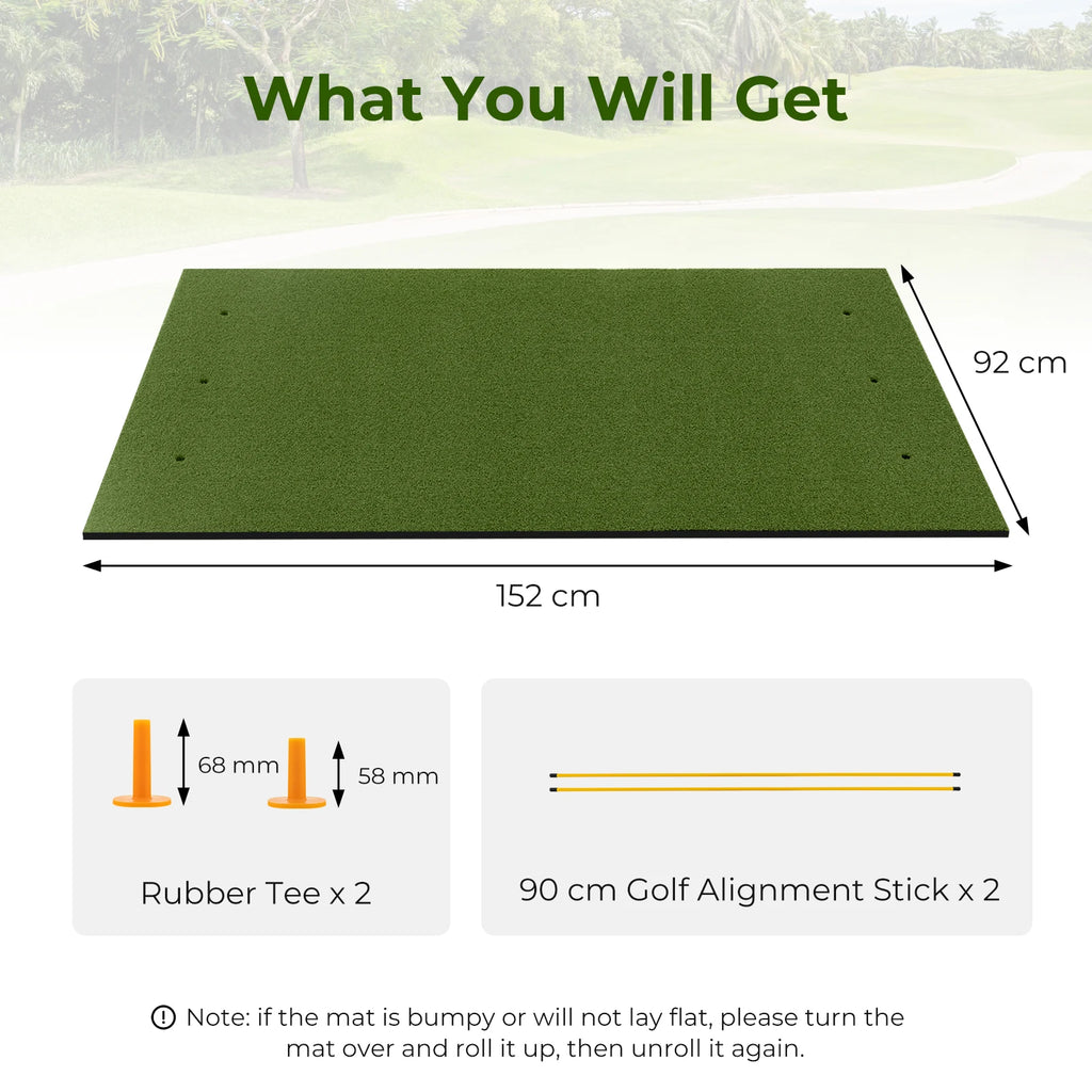 Golf-Schlagmatte, 1,5 m x 0,9 m Kunstrasen Golf-Übungsmatte mit 2 Golf-Gummi-Tees und 2 Ausrichthilfen, tragbar für Golf