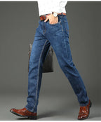 WTHINLEE Business Herren Jeans Casual Straight Stretch Mode Klassische Blaue Arbeits-Denim-Hosen Herren Markenbekleidung Größe 28-40