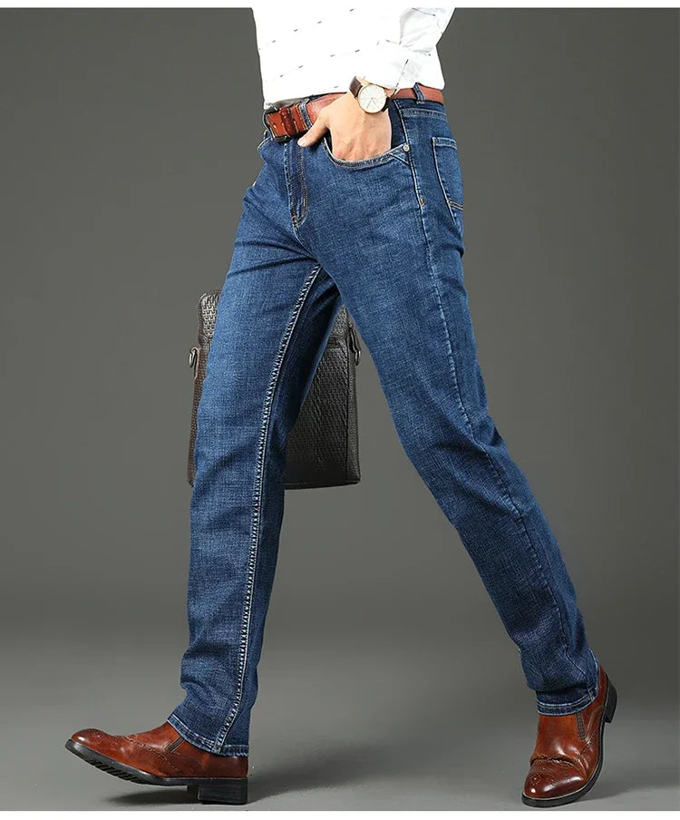 WTHINLEE Business Herren Jeans Casual Straight Stretch Mode Klassische Blaue Arbeits-Denim-Hosen Herren Markenbekleidung Größe 28-40