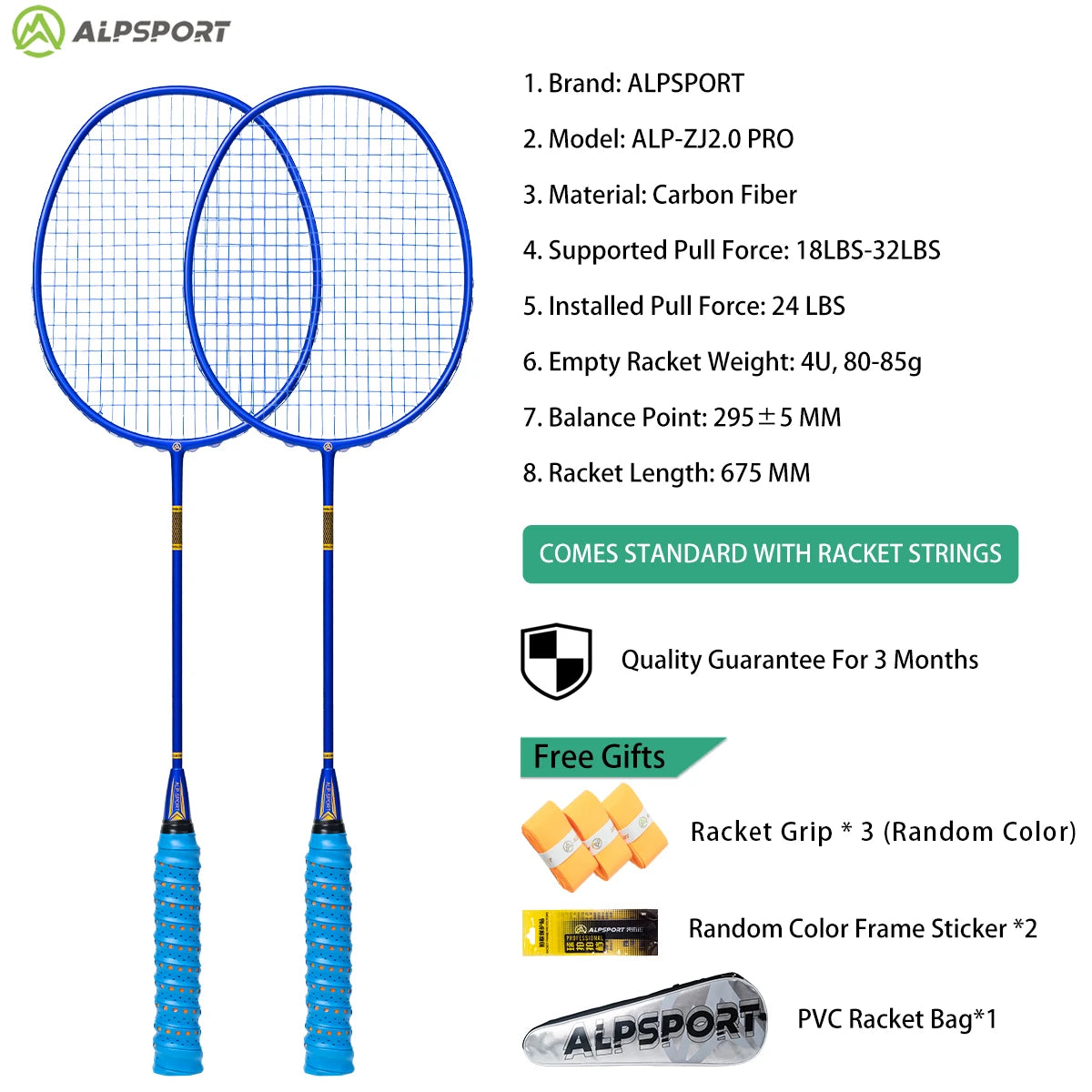 ALP ZJ2.0 Pro 4U 85g 100% Carbonfaser + Titanlegierung Badmintonschläger Ultraleichte Sportausrüstung Schläger Badmintontraining