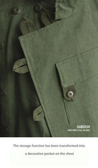 Swedish motorcycle jacket, men's retro military green casual cropped jacket, 100% cotton canvas workwear asymmetric safari style