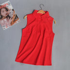 #2503 Damen Tops Und Blusen Ärmelloses Hemd Frauen Sommer Dünnes Weste Pullover Knopf Basic Top Chiffon Rot Weiß Schwarz Polokragen
