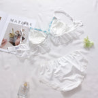Besticktes Schleifen-Dessous-Set für Damen, japanisches süßes BH-Set, Triangel-Cup ohne Bügel, Studentenunterwäsche