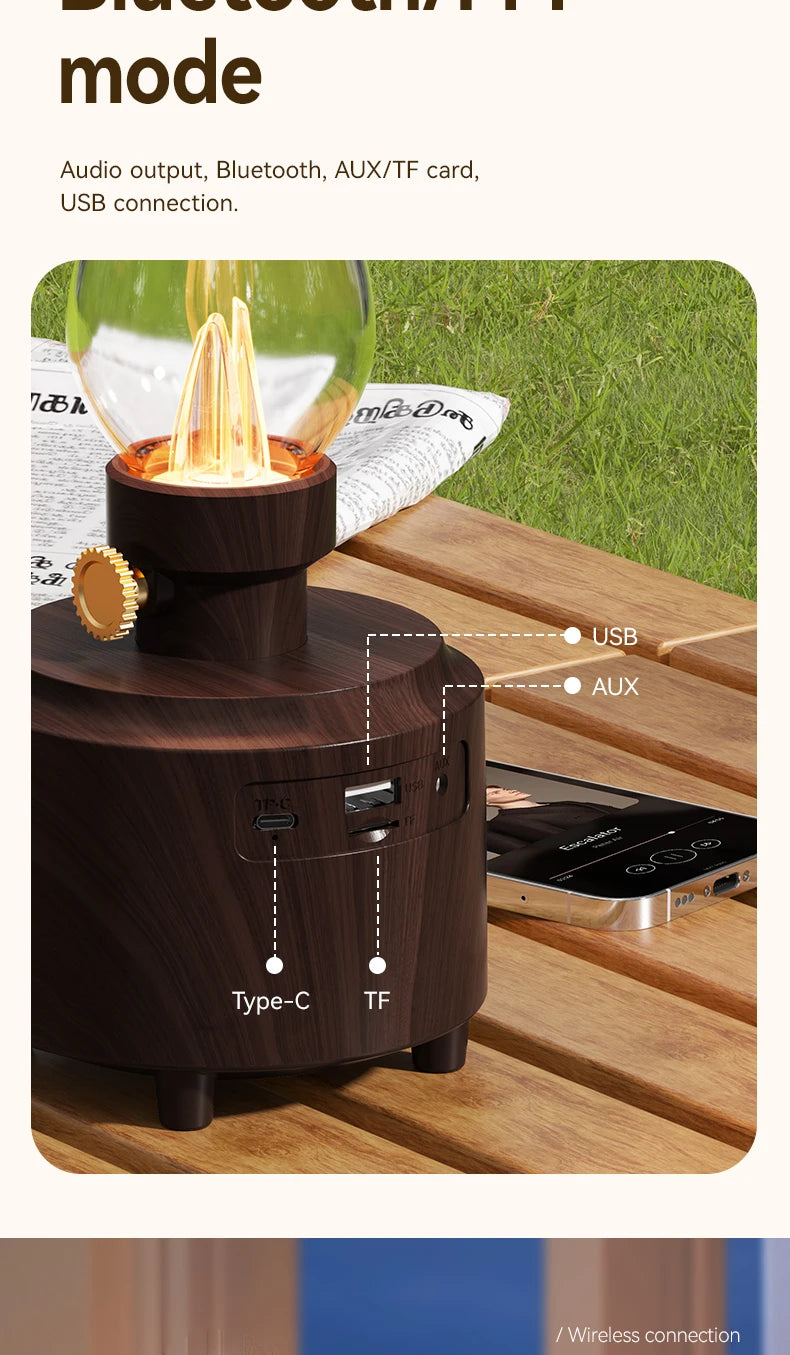 Retro Lampen-Stil Kabelloser Bluetooth-Lautsprecher mit Tragbarem FM-Radio und USB-Anschluss Bluetooth 5.3 Geeignet für Camping, Heimdekoration