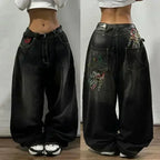 Amerikanische Y2K 2025 Neue weite Baggy Black Jeans Oversized Damen Street Casual Joker Denim-Hose Paar-Jeans Vintage Streetwear