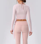 Yoga Sportshirt Blusen Pilates Crop Top Fitness Damen Langarm T-Shirt Oberteile Sweatshirt Sportbekleidung Damen Gym Yoga Kleidung