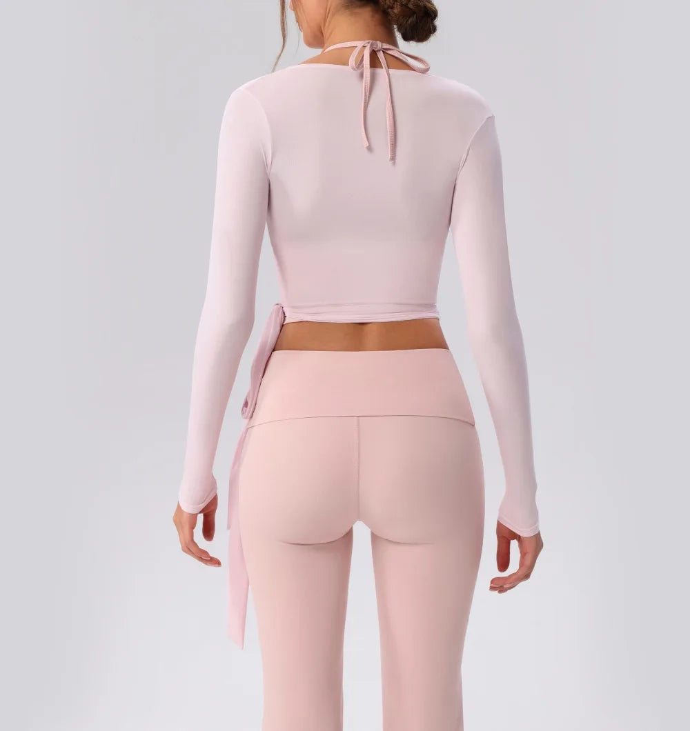 Yoga Sportshirt Blusen Pilates Crop Top Fitness Damen Langarm T-Shirt Oberteile Sweatshirt Sportbekleidung Damen Gym Yoga Kleidung