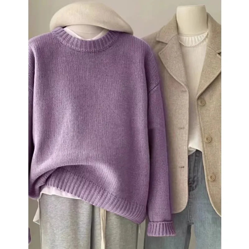 Weicher, wachsartiger Rundhals-Pullover aus 100 % reinem Kaschmir für Damen, lockerer Pullover, Herbst- und Winter-Kurzpullover
