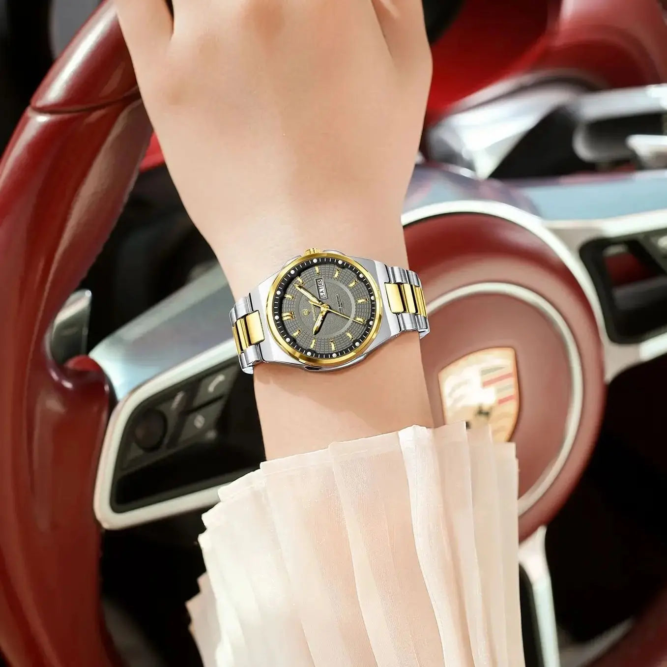 POEDAGAR Fashion Damen-Armbanduhr, Top Elegant, Woche, Datum, Damen-Uhr, Quarz, Edelstahl, Leuchtend, Wasserdicht, Damenuhren, Reloj