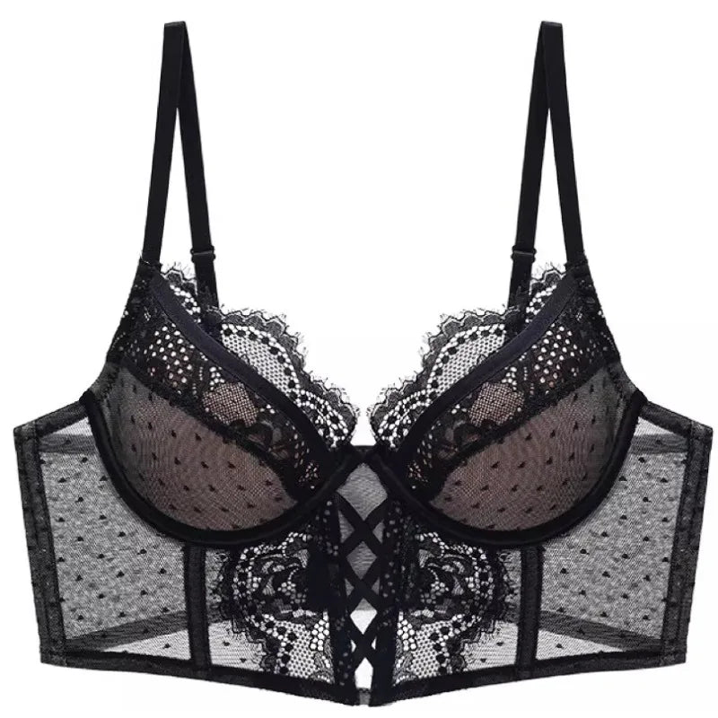 Push-Up-Dessous-Set aus Spitze für Damen, transparentes Chemise mit weichem Bügel-BH, Fischgräten-Teddy, sexy Braut-Flitterwochen-Outfit, S-XL Hauptbild