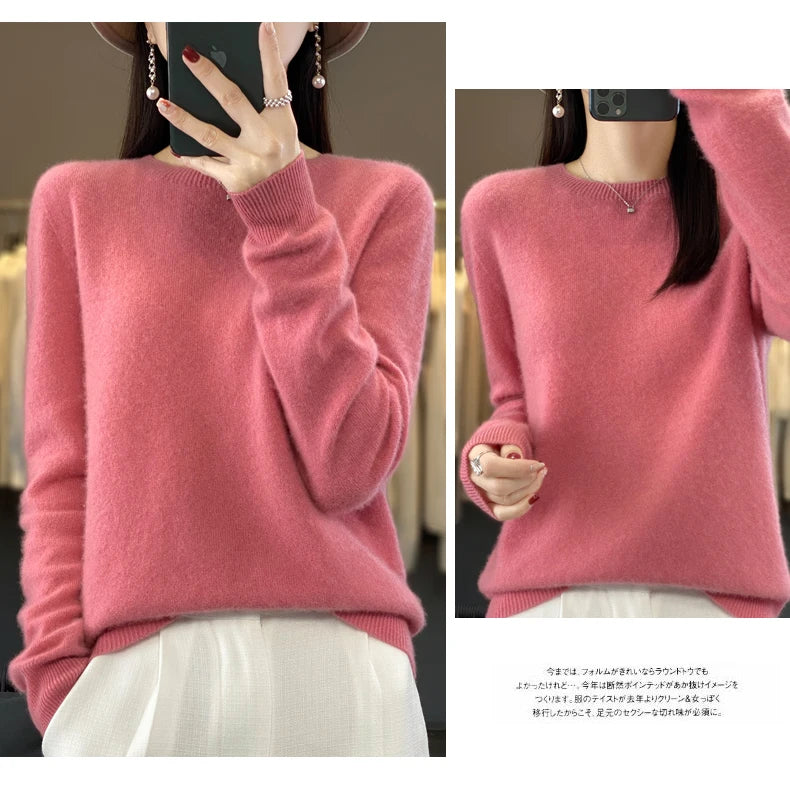 100 % Merinowolle Pullover Damen O-Ausschnitt Kaschmir Strickwaren Female Pullover Herbst Winter Freizeit Oberteile Einfarbig Weiche Kleidung