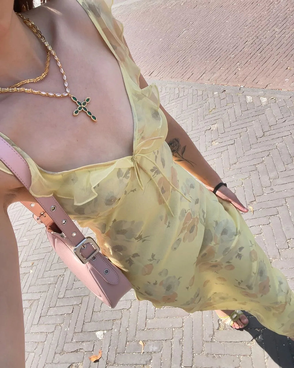 Kryptografischer Sommer Blumenmuster Plunge Maxikleid Outfits Sexy rückenfreie Feen Sonnenkleider Urlaub Strandmode Vestido Coquette