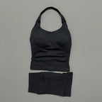 2-teiliges Sportset Damen Rückenloses Tanktop Hohe Taille Scrunch Nahtlose Shorts Fitnesskleidung Activewear Trainingssets Gym Anzug