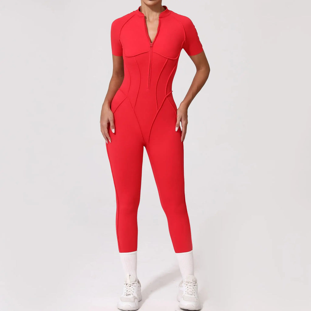 Damen-Trainingsanzug Fitness-Workout Sportkleidung Outfit Reißverschluss-Jumpsuit Yoga Fitness Overall Set Offene Rücken Bodysuits Anzug für Damen