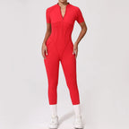 Damen-Trainingsanzug Fitness-Workout Sportkleidung Outfit Reißverschluss-Jumpsuit Yoga Fitness Overall Set Offene Rücken Bodysuits Anzug für Damen