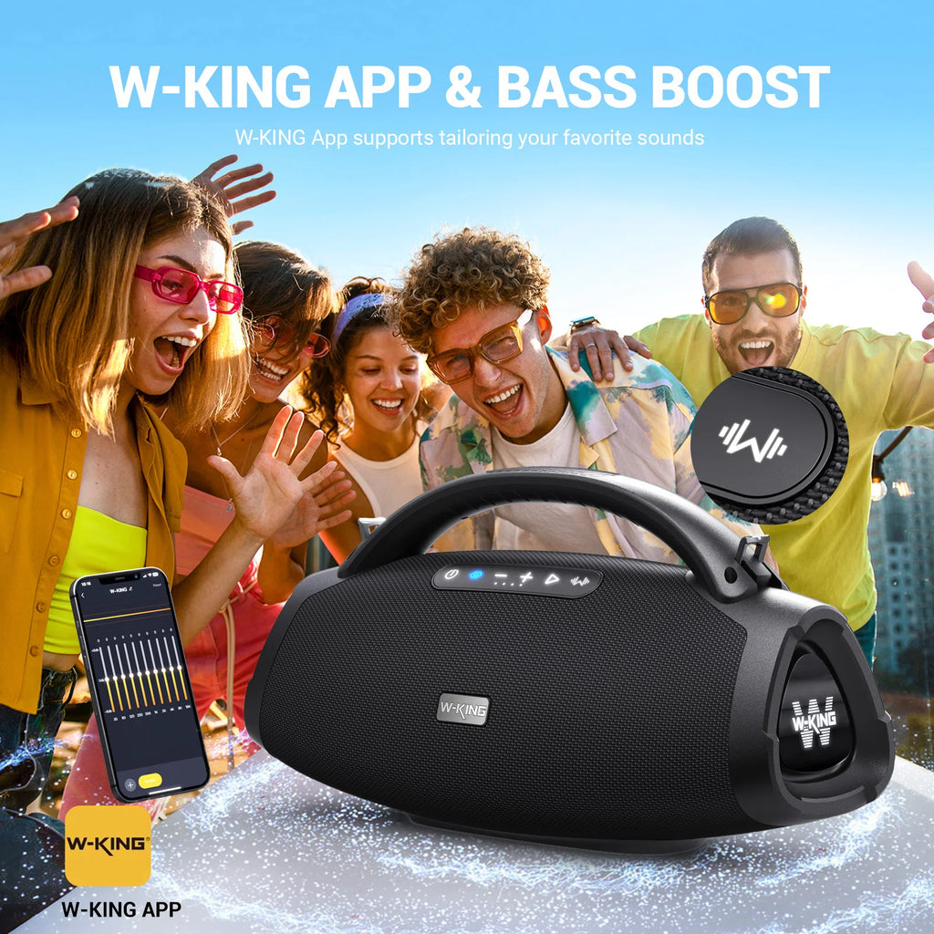 W-KING 200W RMS Portable Bluetooth Lautsprecher, Massive Bass Party Boombox IPX7 Wasserdichter Lautsprecher Groß, Lauter Outdoor Lautsprecher