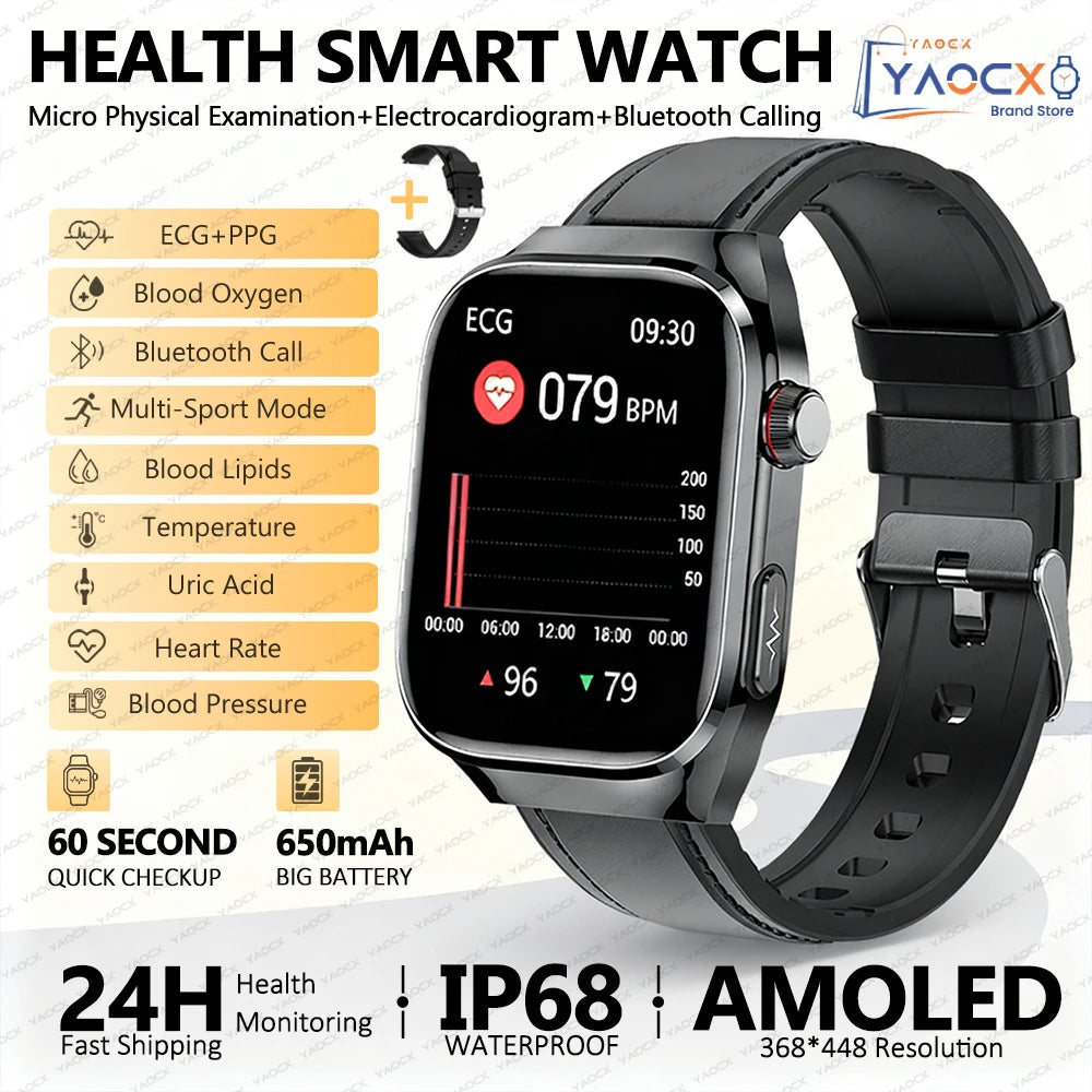 2026 Neue Pflegegrad-Harnsäure-Blutfettwerte Smartwatch Herren EKG+PPG Blutdruck Herzfrequenz Bluetooth Anruf Gesundheits-Smartwatch